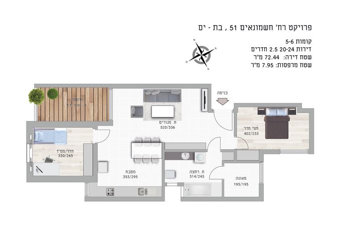 דירה, החשמונאים, לב העיר, בת ים