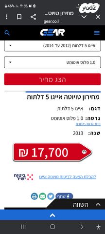 מודעת רכב טויוטה אייגו