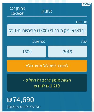 מודעת רכב יונדאי איוניק
