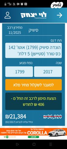 מודעת רכב הונדה סיוויק