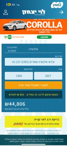 מודעת רכב יונדאי אלנטרה