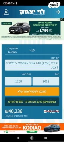 מודעת רכב יונדאי i10