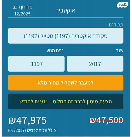 מודעת רכב סקודה אוקטביה
