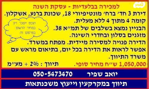 דירה, שדרות מונטיפיורי 18, ברנע, אשקלון