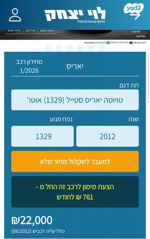 מודעת רכב טויוטה יאריס