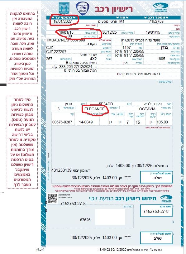 מודעת רכב סקודה אוקטביה