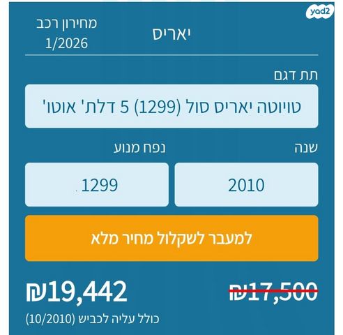 מודעת רכב טויוטה יאריס