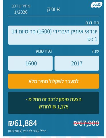 מודעת רכב יונדאי איוניק