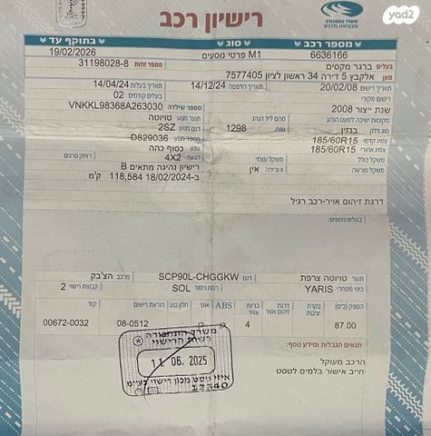 מודעת רכב טויוטה יאריס