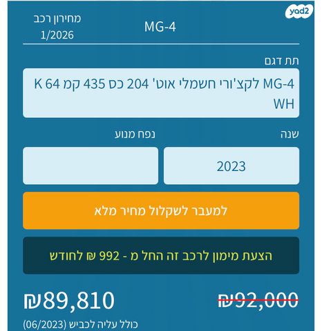 מודעת רכב אם ג'י MG4