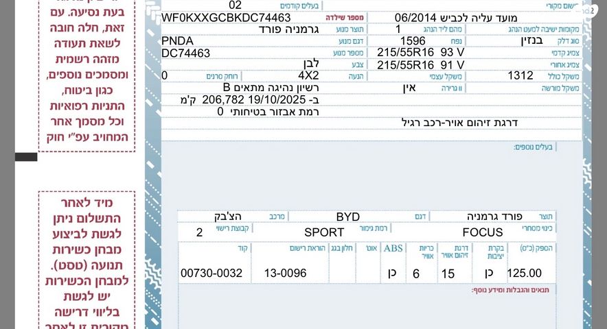 מודעת רכב פורד פוקוס