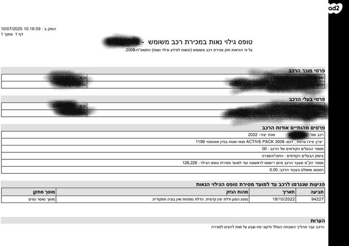 מודעת רכב פיג'ו 3008