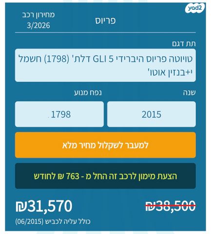 מודעת רכב טויוטה פריוס