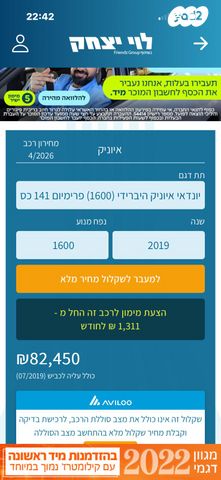 מודעת רכב יונדאי איוניק