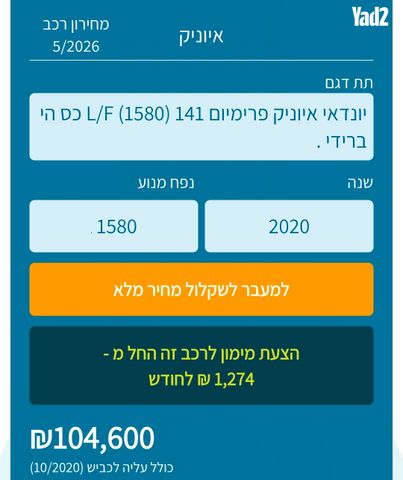 מודעת רכב יונדאי איוניק