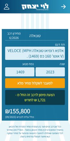 טונלה Veloce אוט׳ 1.5 (160 כ״ס)