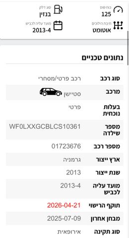 מודעת רכב פורד פוקוס