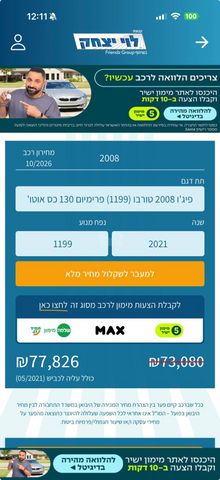 מודעת רכב פיג'ו 2008
